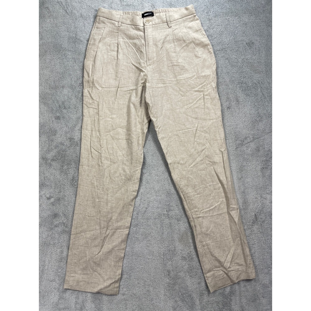 NovaMEN Pants Mens 32 Tan Linen Blend Pleated Trousers Vacation Casual